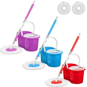 360° FLOOR MAGIC SPIN MOP BUCKET SET MICROFIBER ROTATING DRY HEADS WITH 2 HEADS - Picture 1 of 10