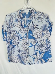 Halston Women’s Linen Large Shirt Blouse Top Floral - Picture 1 of 6