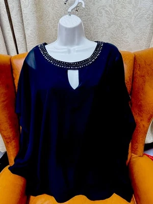 Ladies Black Chiffon V-Neck Cape Blouse, Size 16 Kaftan Party Top Worn Once - Image 1 of 4