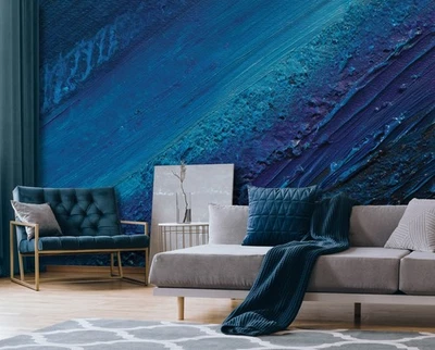 Papier Peint Intissé Panoramique Abstrait Bleu 3D Modern XXL Chambre et Salon 7 - Photo 1/4