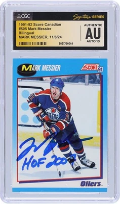 Mark Messier Oilers Firmado 1991-92 Puntuación Canadiense #505 CGC Automático 10 Tarjeta con Insc Foto 1 de 3