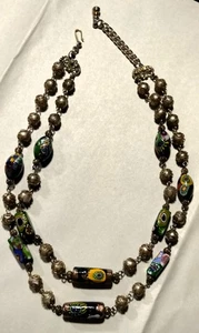 Collar Doble Hilo Cuentas Vidrio Millefiori Veneciano De Colección Raro - Imagen 1 de 9
