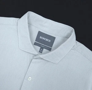 Camisa de vestir Bonobos para hombre M ajustada punto alfiler manga larga abotonada gris/blanca - Imagen 1 de 10