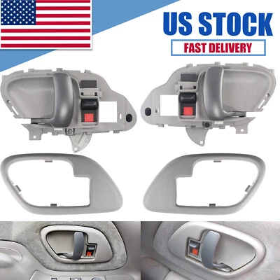 Interior Inside Door Handle w/ Bezel Pair Set Gray For 1995-2002 Chevy C1500 GMC - Image 1 of 4