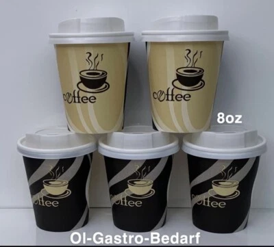 100 Top Hartpapier 200 ml 8oz Coffee to go Becher Pappbecher mit Deckel TOP - Bild 1 von 3