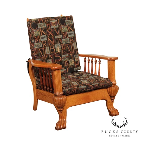 American victorian Carved Oak Morris Chair Cover