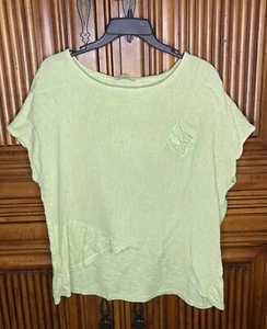 Made in Italy  Womens Top One Size OS Green Pastel Linen Blend Crop Boxy - Picture 1 of 12