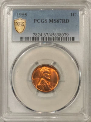 1955 LINCOLN CENT - PCGS MS-67 RD, VERY TOUGH COIN! - Image 1 of 3