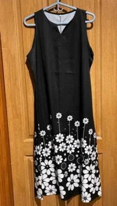 Floral Tunic V-Neckline Maxi Shift Polyester XL Dress Black White Flowers #25 - Picture 1 of 4
