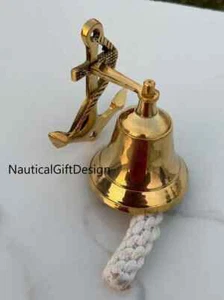 Campana de latón náutica hecha a mano para colgar en la pared campana de barco de anclaje de latón de 5" decoración de barco - Imagen 1 de 3