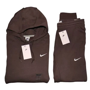 Nike Solo Swoosh 2 Piece Sweatsuit Fleece Tracksuit Matching Chocolate Brown NWT - Picture 1 of 13