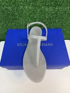 Stuart Weitzman Silver Glitter Rubber Bands Thong Sandals Size 40.5 NWT - Picture 1 of 3