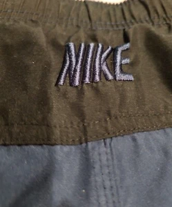 Nike Navy Blue Black Swoosh 100% Polyester Swim Trunks Shorts Size XL Thailand  - Picture 1 of 13
