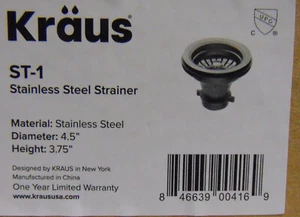 New In Box Kraus ST-1 Stainless Steel Strainer WITH COVER PLATE AND MNTNG HRDWRE - Picture 1 of 7