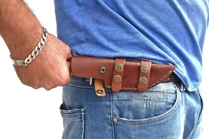 FUNDA DE CUERO PURO HECHA A MANO PERSONALIZADA PARA CUCHILLO DE HOJA FIJA AH DAMASCO - Imagen 1 de 4