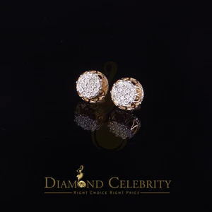 0.08ct Diamond 925 Sterling Yellow Silver for Men's & Womens Stud Crown Earrings - Picture 1 of 12