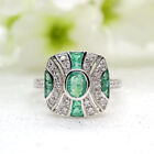 1.20 Ct Oval Green Diamond Art Deco Engagement Ring 14K White Gold Over Vintage