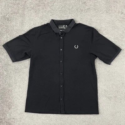 Fred Perry x Raf Simmons Shirt Mens Large Black Mesh Knit Button Up Short Sleeve - Image 1 of 4