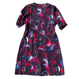 Vertigo Paris 100% Silk L Printed Dress Black Floral Red Colorful Large - Picture 1 of 6