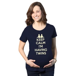 Camiseta Maternity Keep Calm I'm Have Twins Lindo Divertido Anuncio de Embarazo - Imagen 1 de 8