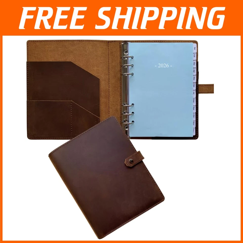 2026 Leather Planner in A5 - Durable 6-Ring Binder with Multiple Storage Pockets - Image 1 of 4