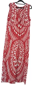 Capture Sleeveless Vee Neck Patterned Maxi Style Long Dress Red/White Size 16 - Picture 1 of 3