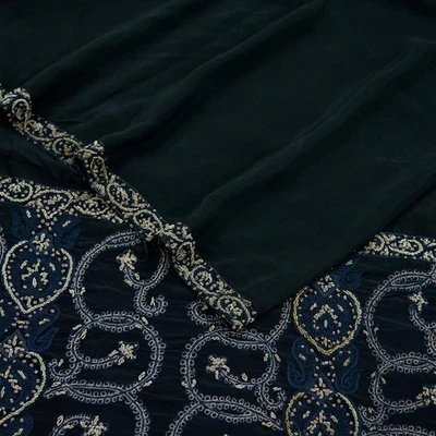 Estola larga india vintage pesada negra Dupatta pura crepé seda bordada a mano Foto 1 de 4