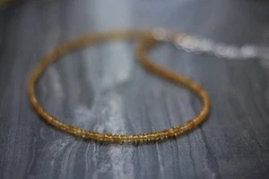 Yellow Citrine 3MM Faceted Rondelle Gemstone Beads Handmade Choker Necklace 18" - Picture 1 of 8