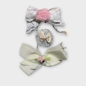 Vintage Spitzenband Haarschleifen 3er Set Braut Cottagecore Rosa Elfenbein Blumen Clips - Bild 1 von 13