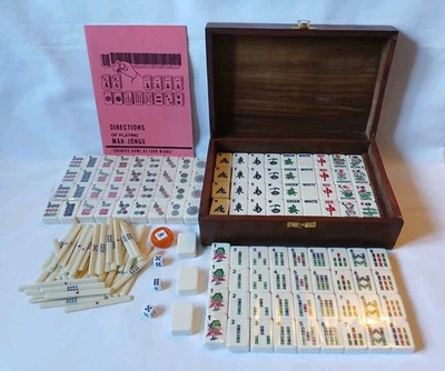 Mahjong Set Wooden Box 144 +3 Blank Tiles Sticks Book Token Mah Jong Jongg - Image 1 of 4