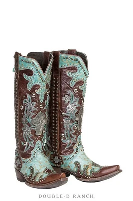 Double D Ranch 弹药绿松石靴 8.5 穿过一次带盒 Old Gringo — 第 1/4 张图片