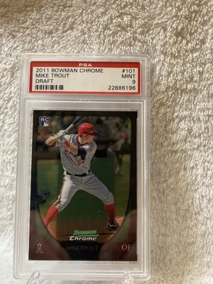 Tarjeta de novato Bowman Chrome Draft #101 Mike Trout RC 2011 PSA 9 como nueva Foto 1 de 2