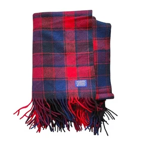 Vtg Pendleton Robe in a Bag Stadium Blanket Plaid Fringe Red Blue Throw 76x42 - Picture 1 of 5
