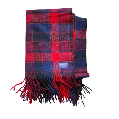 Vtg Pendleton Robe in a Bag Stadium Blanket Plaid Fringe Red Blue Throw 76x42 - Image 1 of 4
