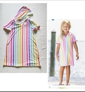 RuffleButts Rainbow Striped Terry Swimsuit Cover-Up Hooded Girls Size 7 - Picture 1 of 8