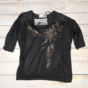 Miss Me NWT Y2K style Embellished Top Black Lace back Size Large - Picture 1 of 6