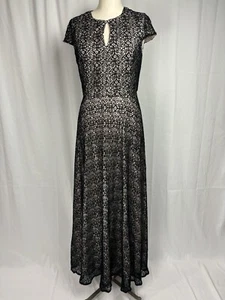 ALEX EVENINGS Black Crochet Lace Nude Shimmer Keyhole Mermaid Gown Dress Size 6 - Picture 1 of 15