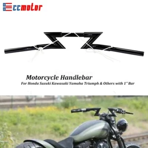 Black 1'' Handlebar Z Bar Drag Bar For Harley Custom Chopper Bobber Cafe Racer - Picture 1 of 6