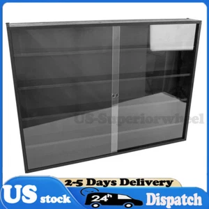 5-Tier Wall Display Shelf Unit Cabinet Wooden Shelves w/ Acrylic Sliding Door - Picture 1 of 18