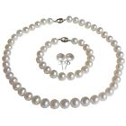 18 Inch Pearl Necklace Set ROUND 8-9mm White Pearl Necklace Bracelet Earring SET