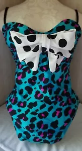 Neu mit Etikett Eiserne Faust Wasser Katze Punktschleife blau Leopard einteilig Badeanzug Medium - Bild 1 von 9