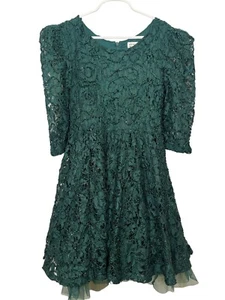 Knit Works Dress Girls Size 12 Kids Fit and Flare Lace Green Holiday Fall Party - Picture 1 of 13