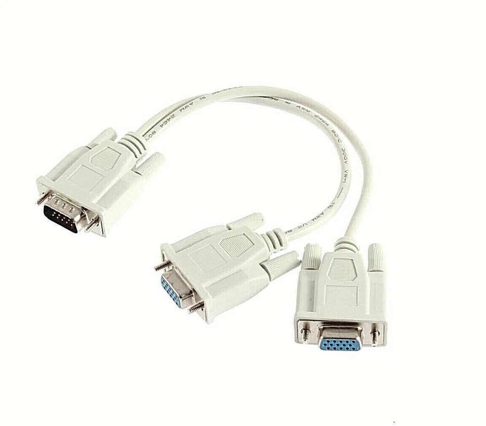 VGA to VGA 1Male VGA to 2Femlae VGA Splitter Cable 2Way VGA SVGA Monitor Adapter - Image 1 of 4
