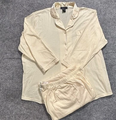 Conjunto de pijama para mujer Halston talla 1X cuello satinado amarillo mantequilla etiquetas NUEVAS Foto 1 de 4