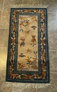 VINTAGE NICHOLS CHINESE STYLE ORIENTAL SCENIC RUNNER RUG 2' X 4' - Picture 1 of 8