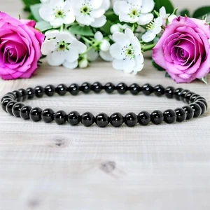 4mm Natural Black Tourmaline Stone Beads Healing Tiny Crystals Stretch Bracelet - Picture 1 of 6