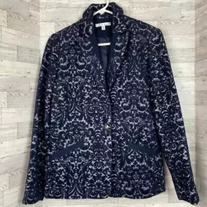 The Cabi Jacquard Jacket #109 Navy Blue Gray Flocked Lined Size 6 EUC Blazer - Picture 1 of 12