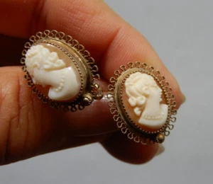 Vintage Antique Carved CAMEO earrings screwback 14K gf - Picture 1 of 5