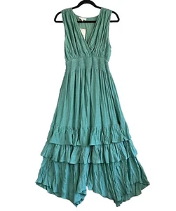Eesome Dress NWT Women’s S Green Maxi Tiered Ruffle Sleeveless V Neck Stretch - Picture 1 of 13