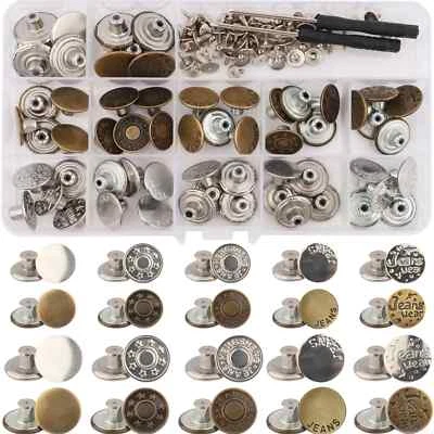 60 Schraub Jeansknöpfe, Metallknöpfe 17mm + 20mm Hosenknöpfe Patentknöpfe - Bild 1 von 2